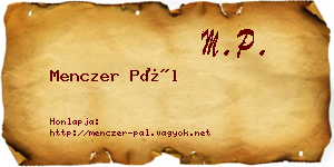 Menczer Pál névjegykártya